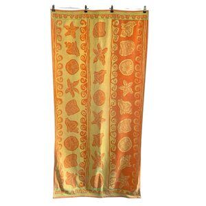 Cecil Saydah Beach Towel Vtg Orange Yellow Seashell Star Sand Dollar 31”x62”